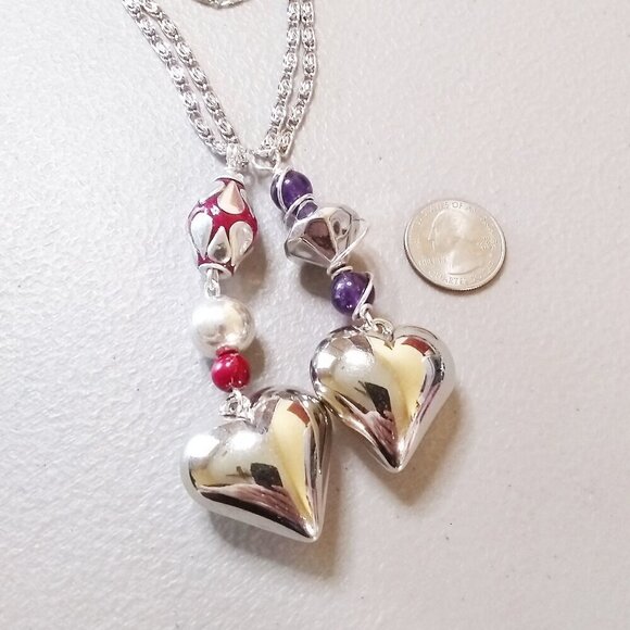 Chunky Heart Necklace ~ Amethyst Beads & Ornate Chain! Sexy Mom or Lovers Gift - Picture 10 of 10